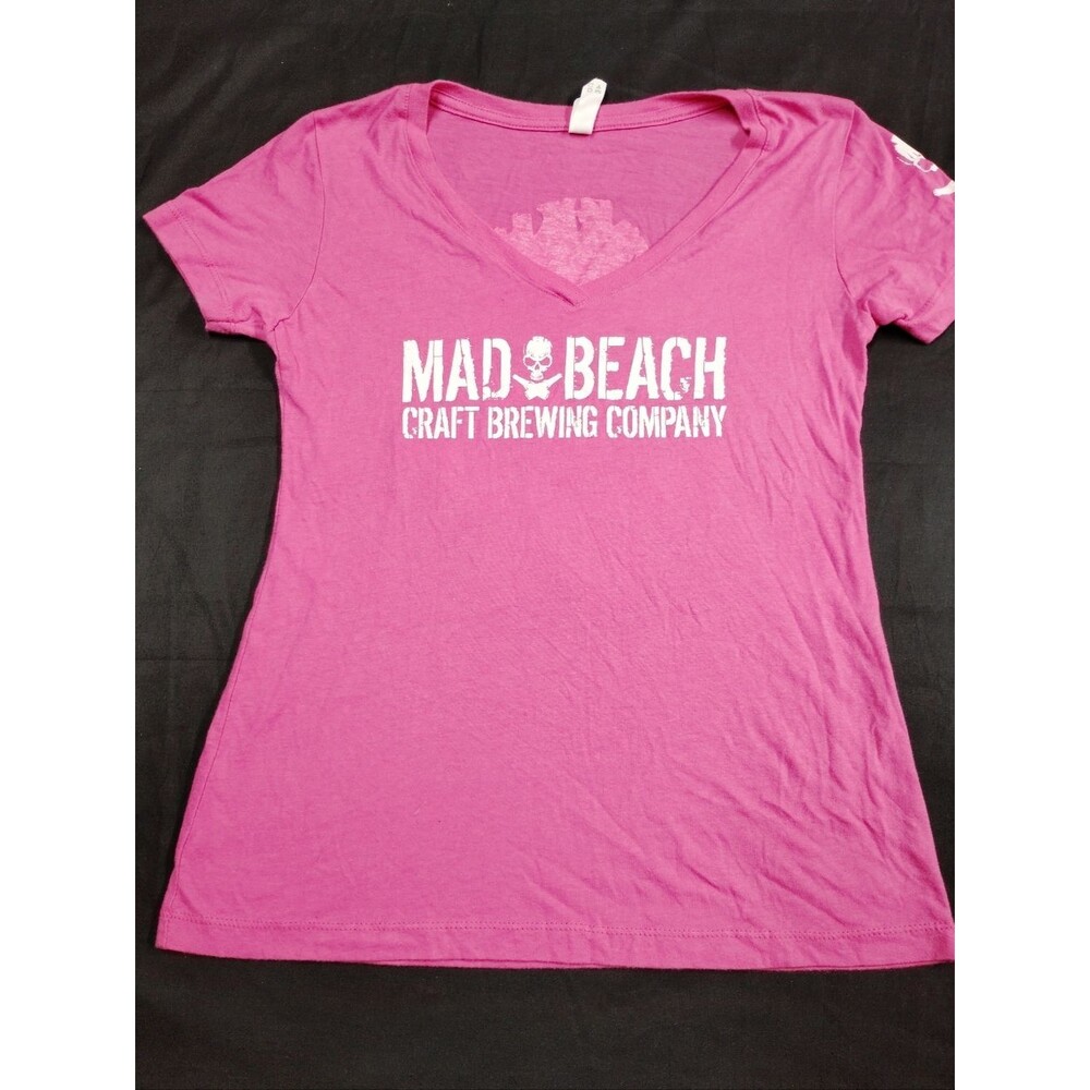 Sexy Mad Beach Craft Brewing Company Hot Pink Deep V-Neck Tee Skull